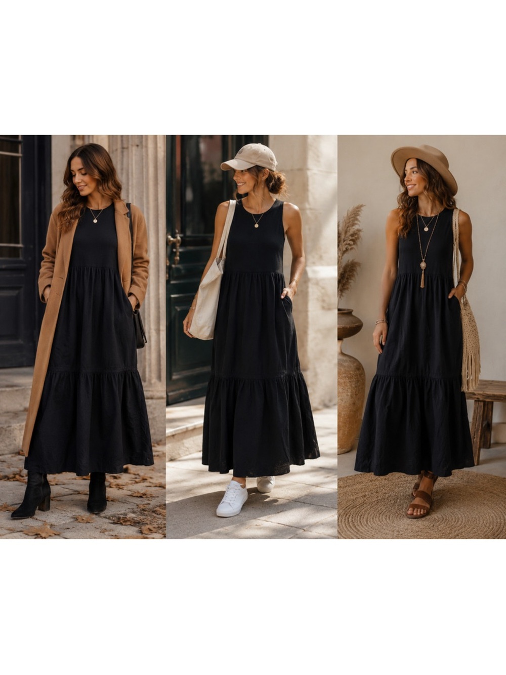 J. Crew Sleeveless Black Tiered Maxi Dress - Classic Women's Dress size S loose